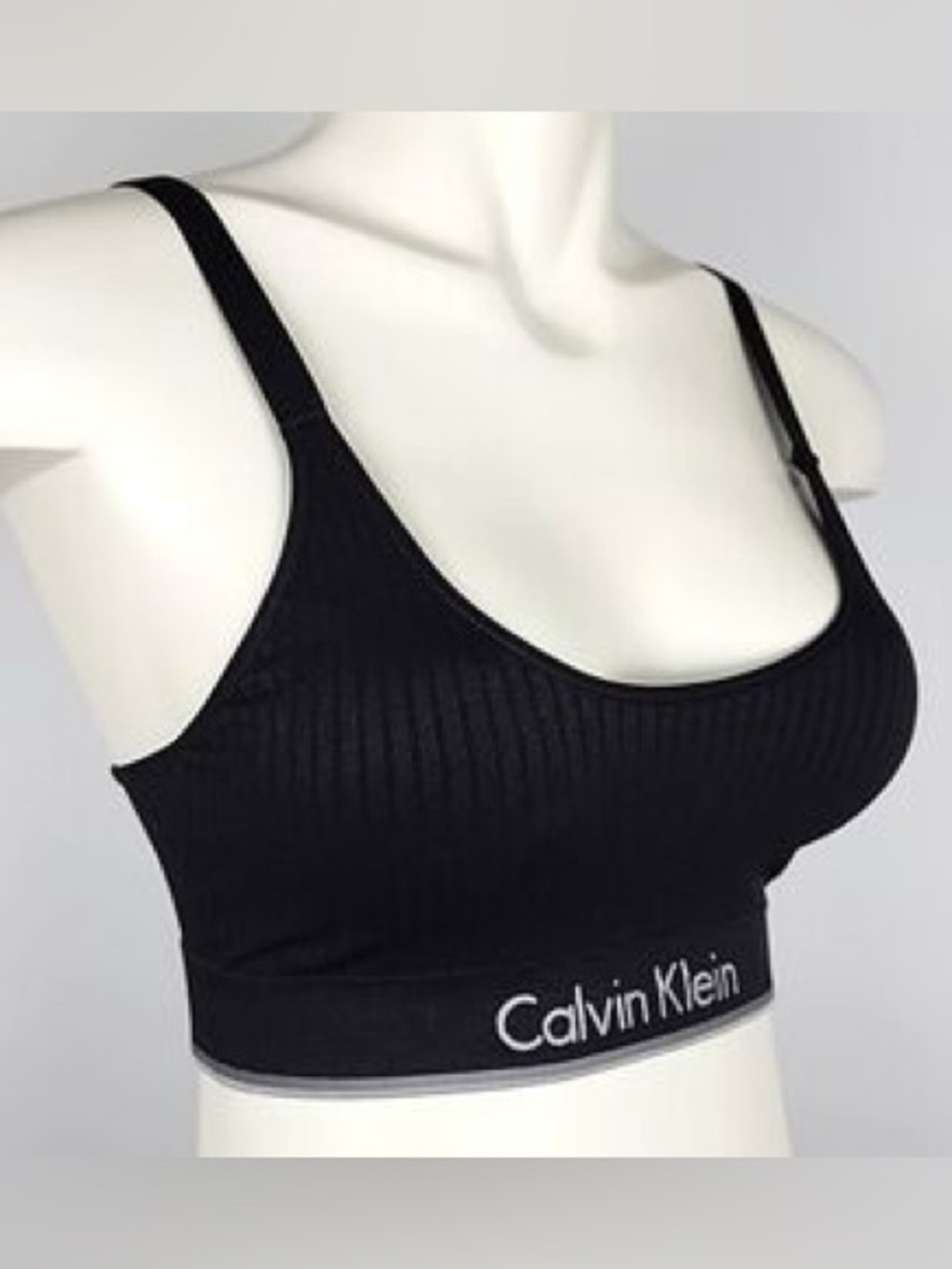 Calvin Klein Sz M Ribbed Logo Sports Bra in Black Size Medium
